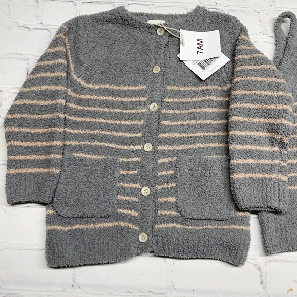 NEW 7AM Enfant Camisole + Cardigan Toddler 18-24 mos Gris & Pecan Striped Button - Picture 2 of 6